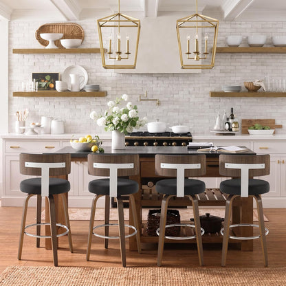 White Swivel Counter Stools Set of 2 Walnut Kitchen Island Chairs