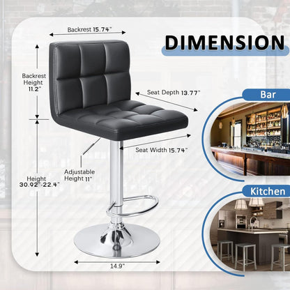 Black Swivel Bar Stools Set of 2 Adjustable Upholstered Kitchen Chairs