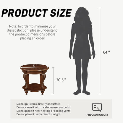 Round End Table Antique Natural Victorian Carved Side Table with Storage Shelf