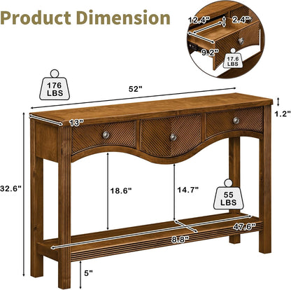 Scalloped Wood Console Table with 3 Drawers Narrow Espresso Entryway Table