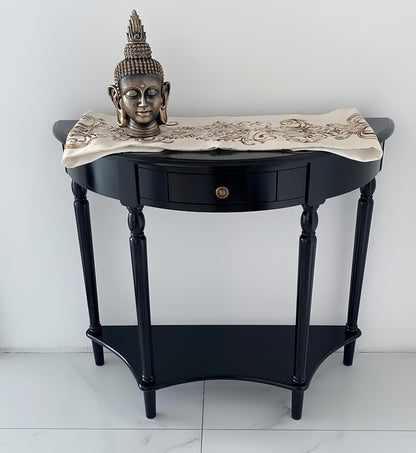 Solid Wood Half Moon Console Table with Drawer Cherry Wood Entryway Table