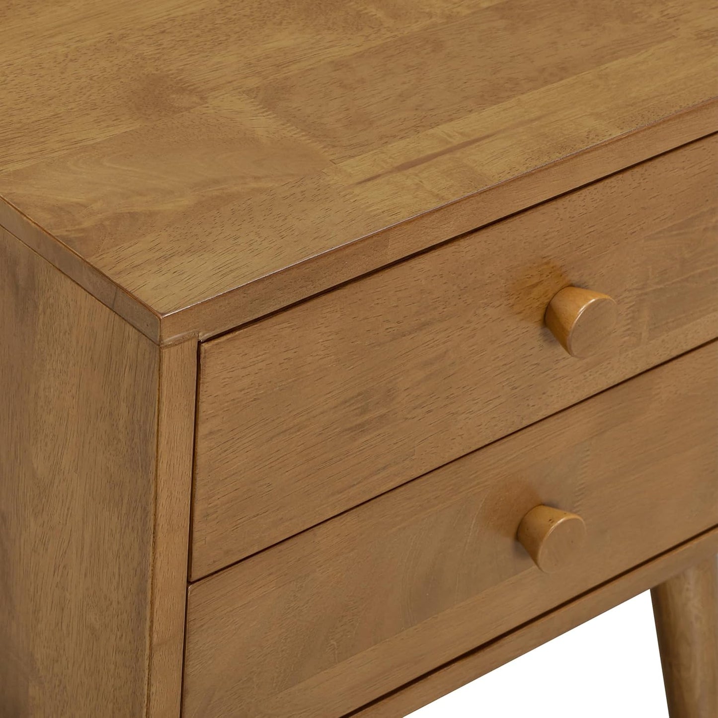 Solid Rubberwood 2-Drawer Nightstand – Sand Mid-Century Bedside Table