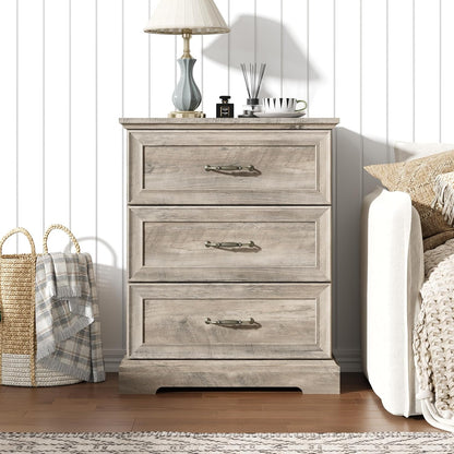 White Farmhouse Nightstand with 3 Drawers Wide Bedside Storage Table