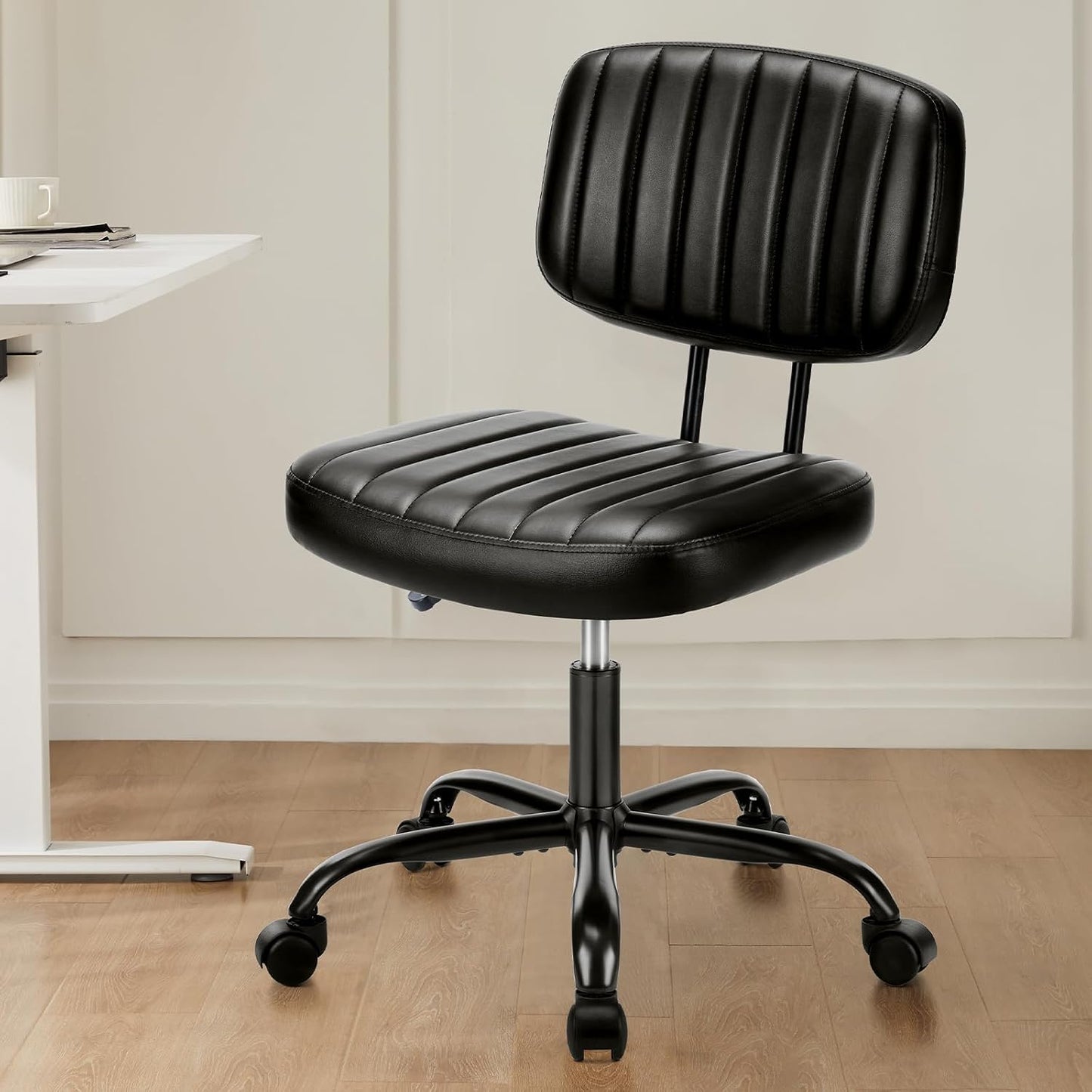 Brown Faux Leather Office Chair Adjustable Swivel Rolling Desk Chair