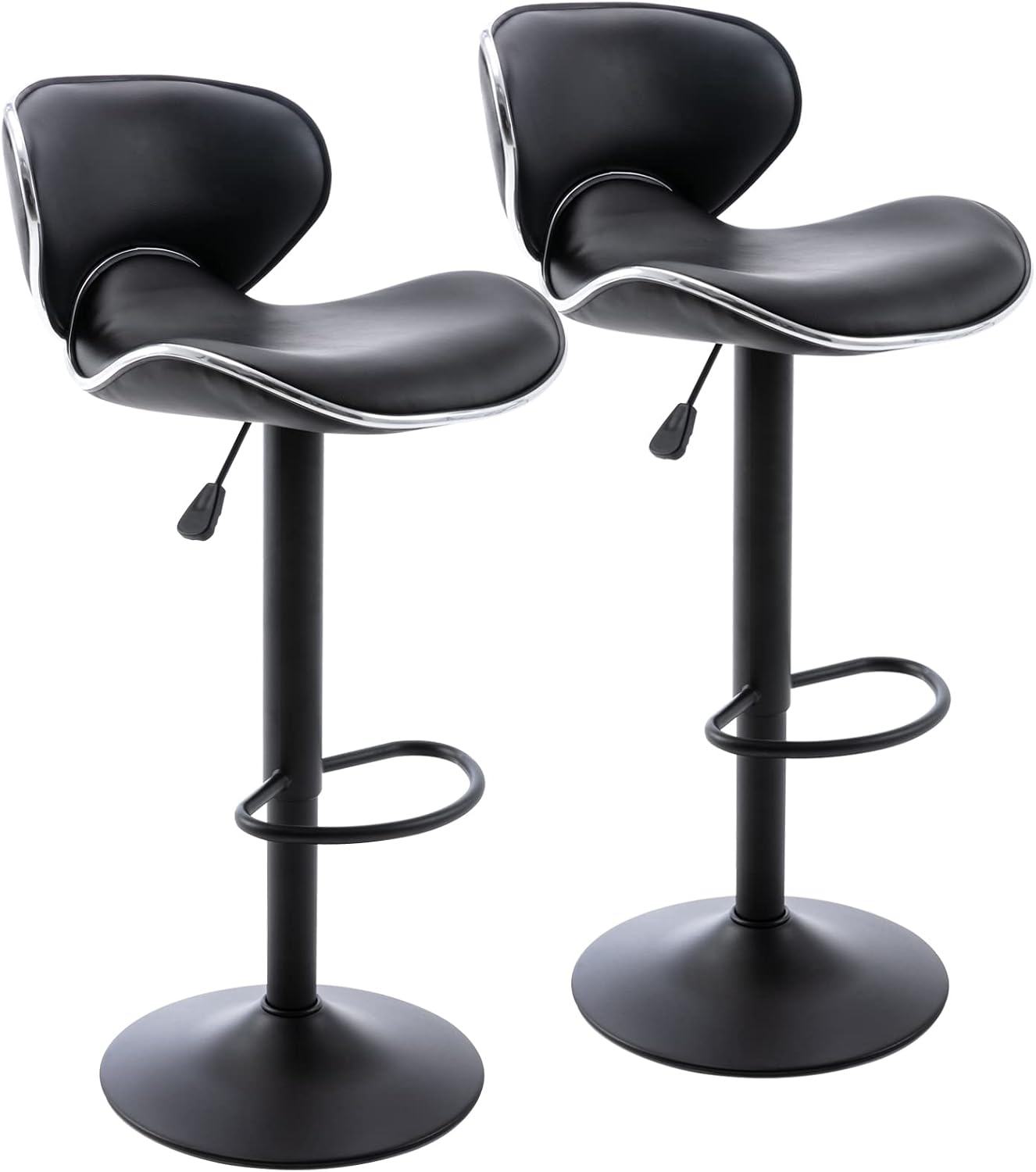 Blue Adjustable Bar Stools Set of 2 Modern Swivel Faux Leather Counter Chairs