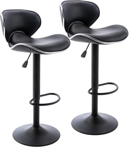 Blue Adjustable Bar Stools Set of 2 Modern Swivel Faux Leather Counter Chairs