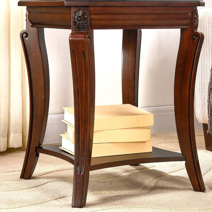 Solid Wood Square End Table with Glass Top and Storage Shelf