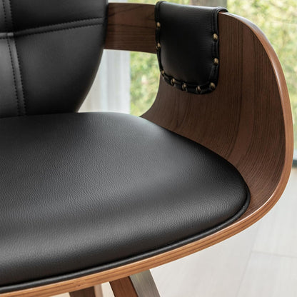 Walnut Brown Swivel Dining Chair with Arms Faux Leather Mid Century Chair