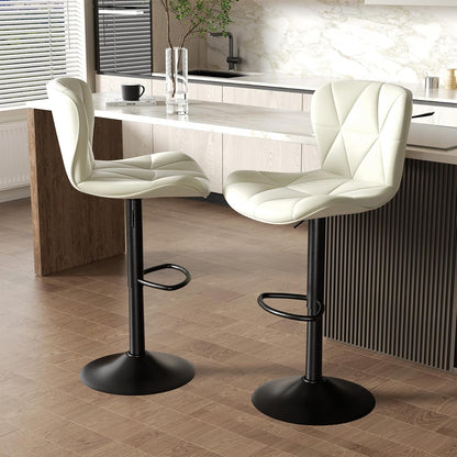 Black Swivel Bar Stools Set of 2 Adjustable Faux Leather Kitchen Chairs