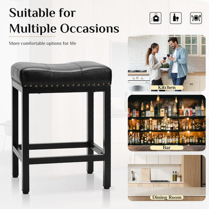 24 Inch Grey Counter Stools Set of 2 Upholstered Saddle Bar Chairs