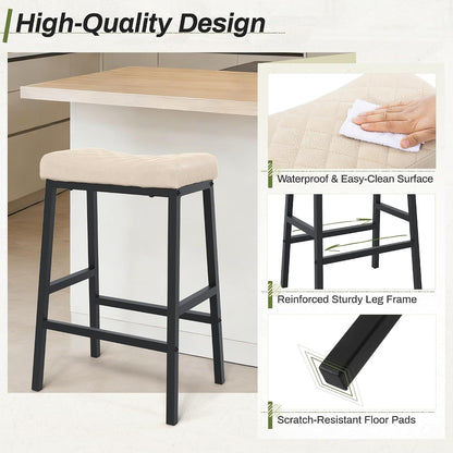 24 Inch Counter Height Bar Stools Set of 3 Brown Saddle Seats Black Metal Frame