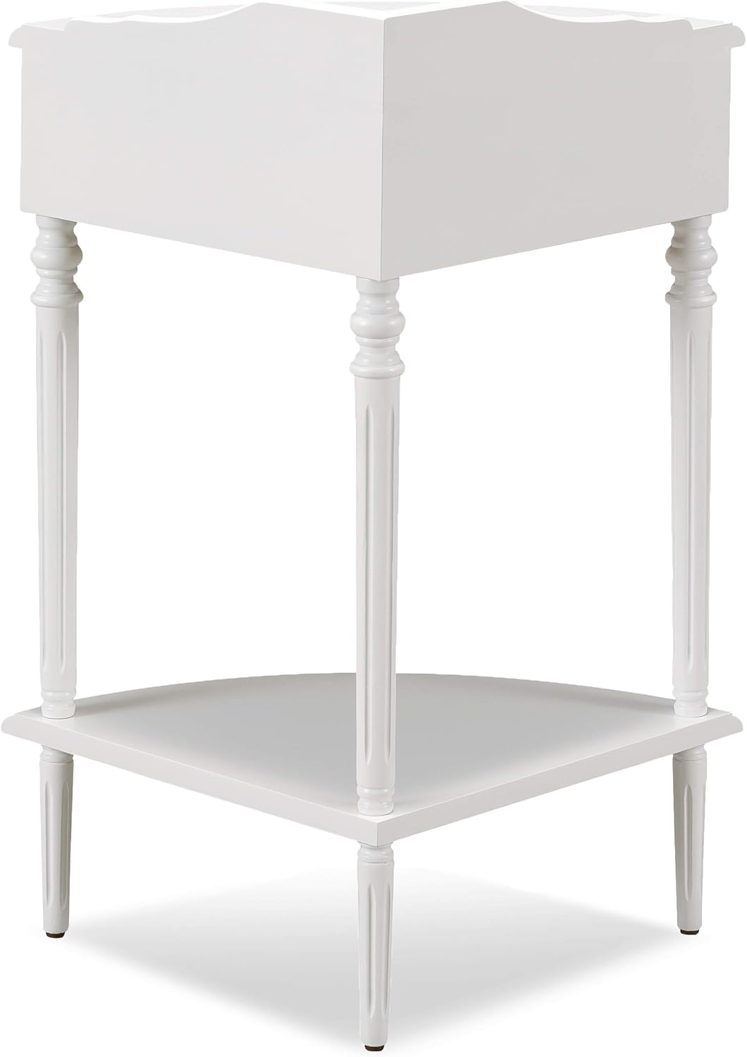 Solid Wood Corner End Table with Drawer Pecan Wedge Accent Table
