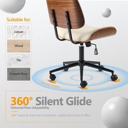 Walnut Office Chair Black PU Leather Adjustable Swivel Rolling Desk Chair