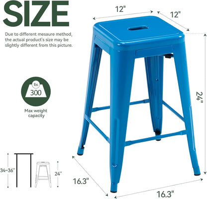 Black Metal Bar Stools Set of 2 Stackable Industrial Counter Height Seats