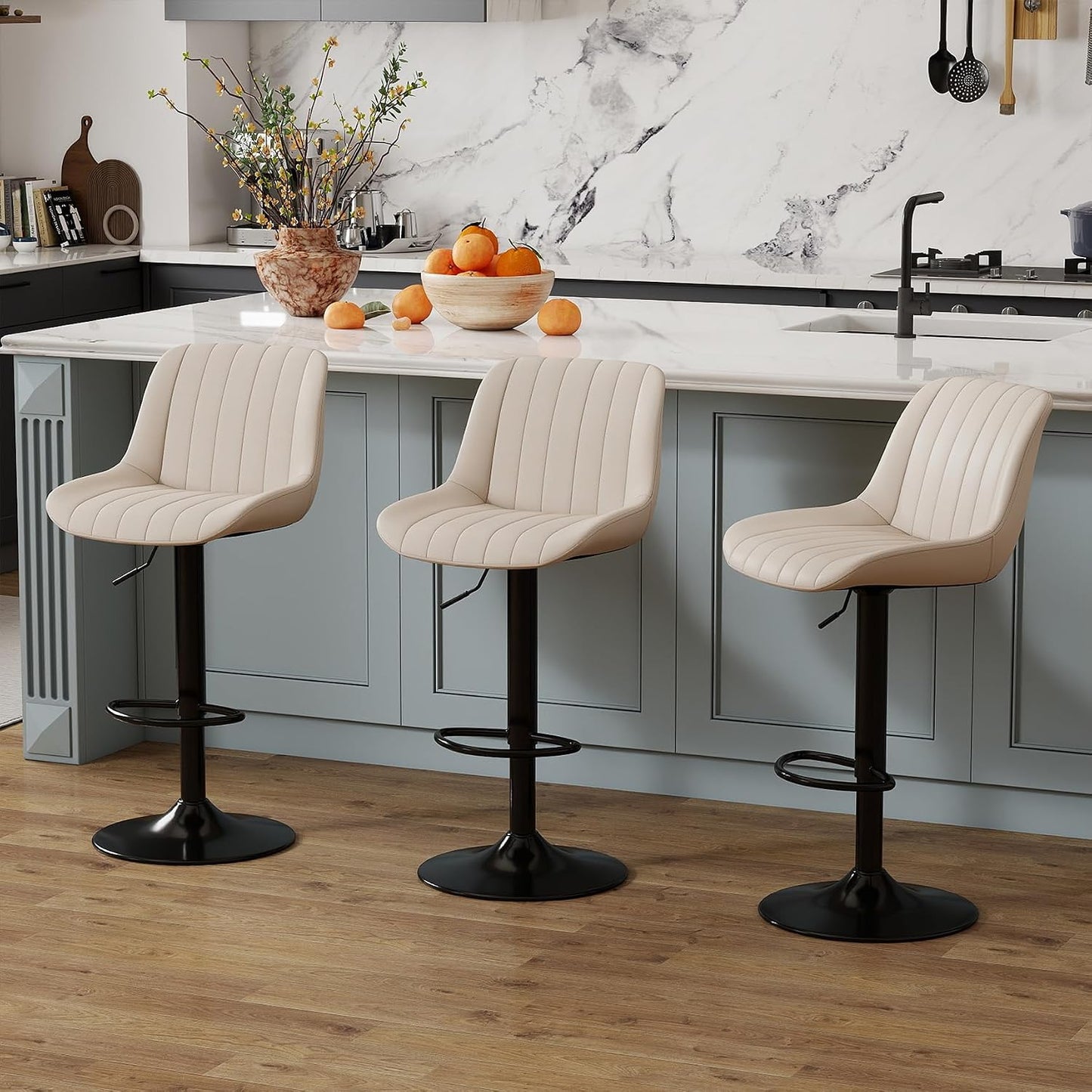 Adjustable Swivel Bar Stool Black Faux Leather Counter Height Metal Base