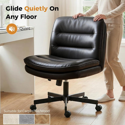 Beige Criss Cross Office Chair Wide Seat Swivel Rolling Vanity Desk Chair