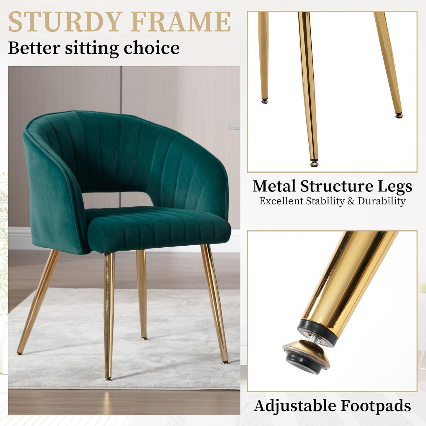 Light Gray Velvet Desk Chair Tufted Vanity Armchair with Gold Metal Legs