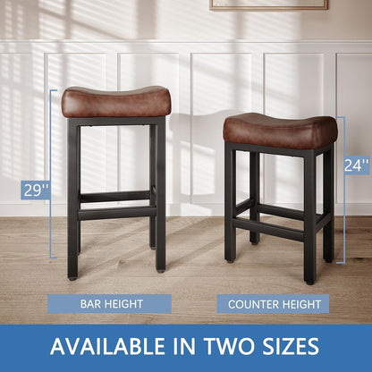 Black Bar Height Stools Set of 2 Upholstered Saddle Kitchen Seats