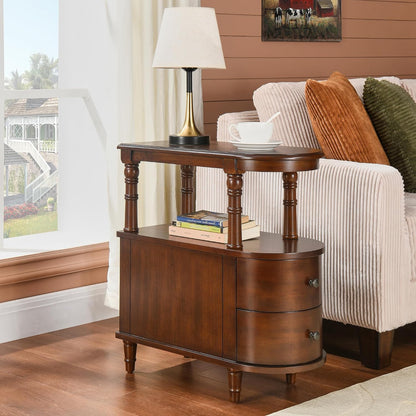 Solid Wood Slim End Table with 2 Drawers & Storage Shelf – Beewax Tone