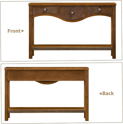 Scalloped Wood Console Table with 3 Drawers Narrow Espresso Entryway Table