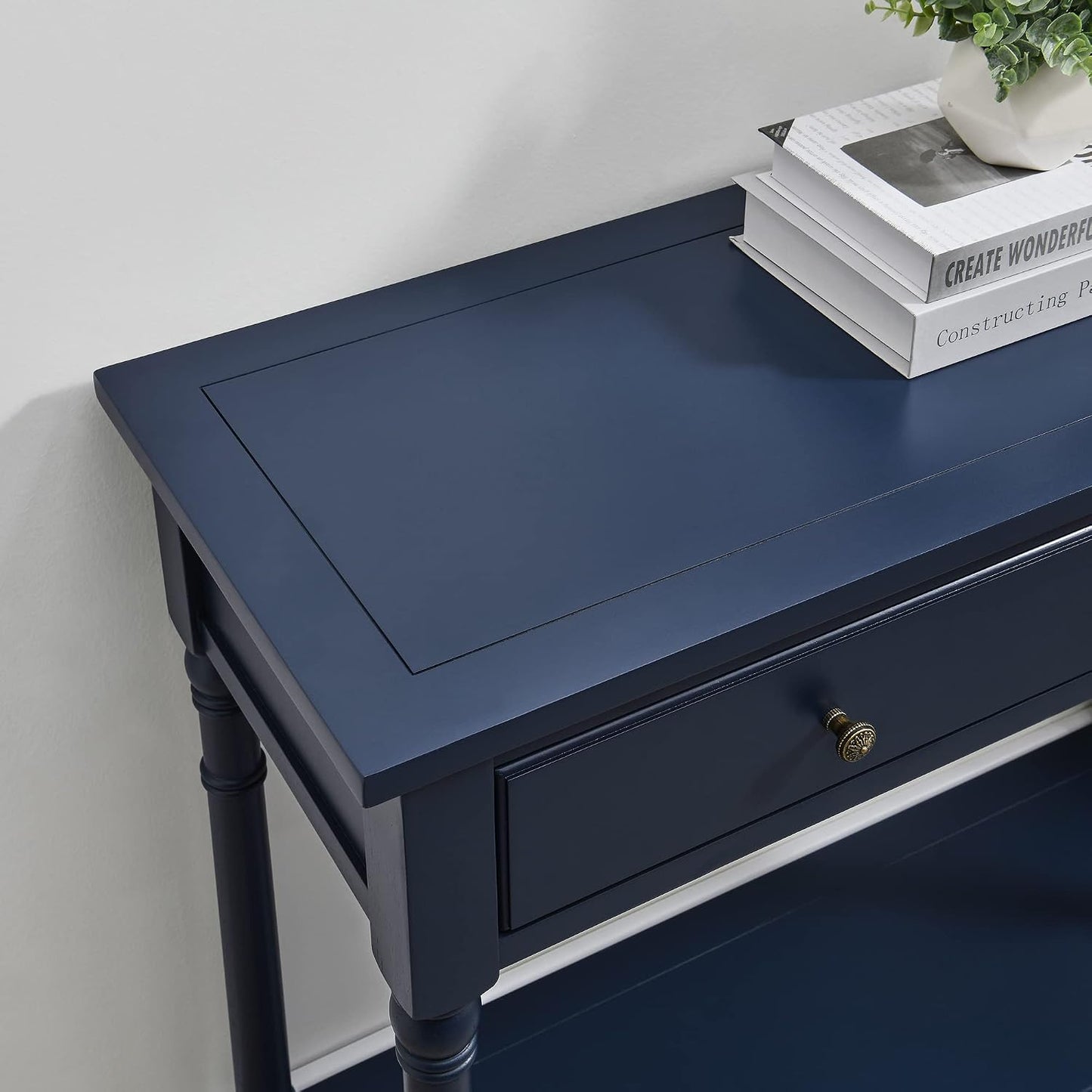 Solid Wood Console Table with 2 Drawers Black Narrow Entryway Table