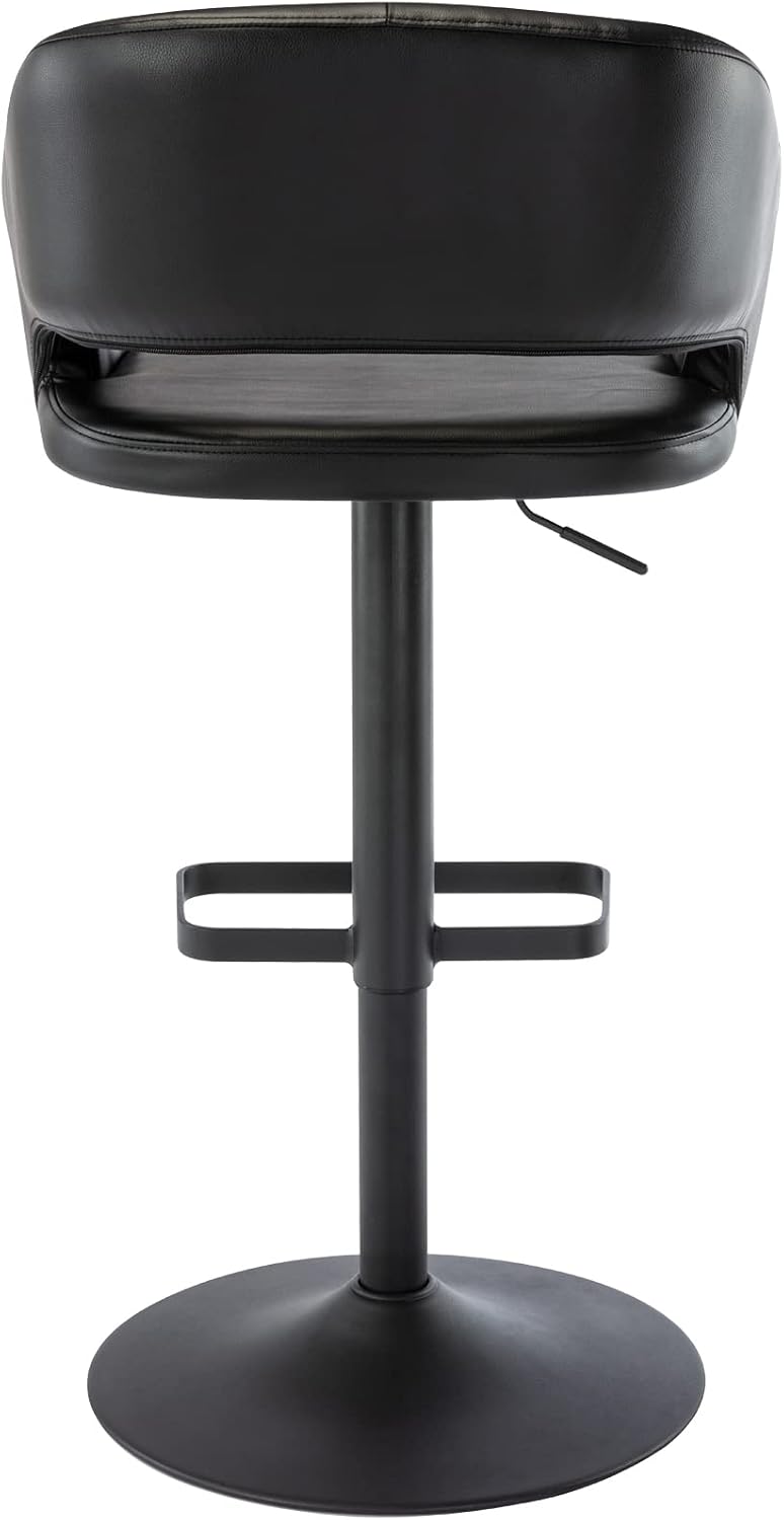 Black Adjustable Swivel Bar Stool Modern Faux Leather Counter Height Chair
