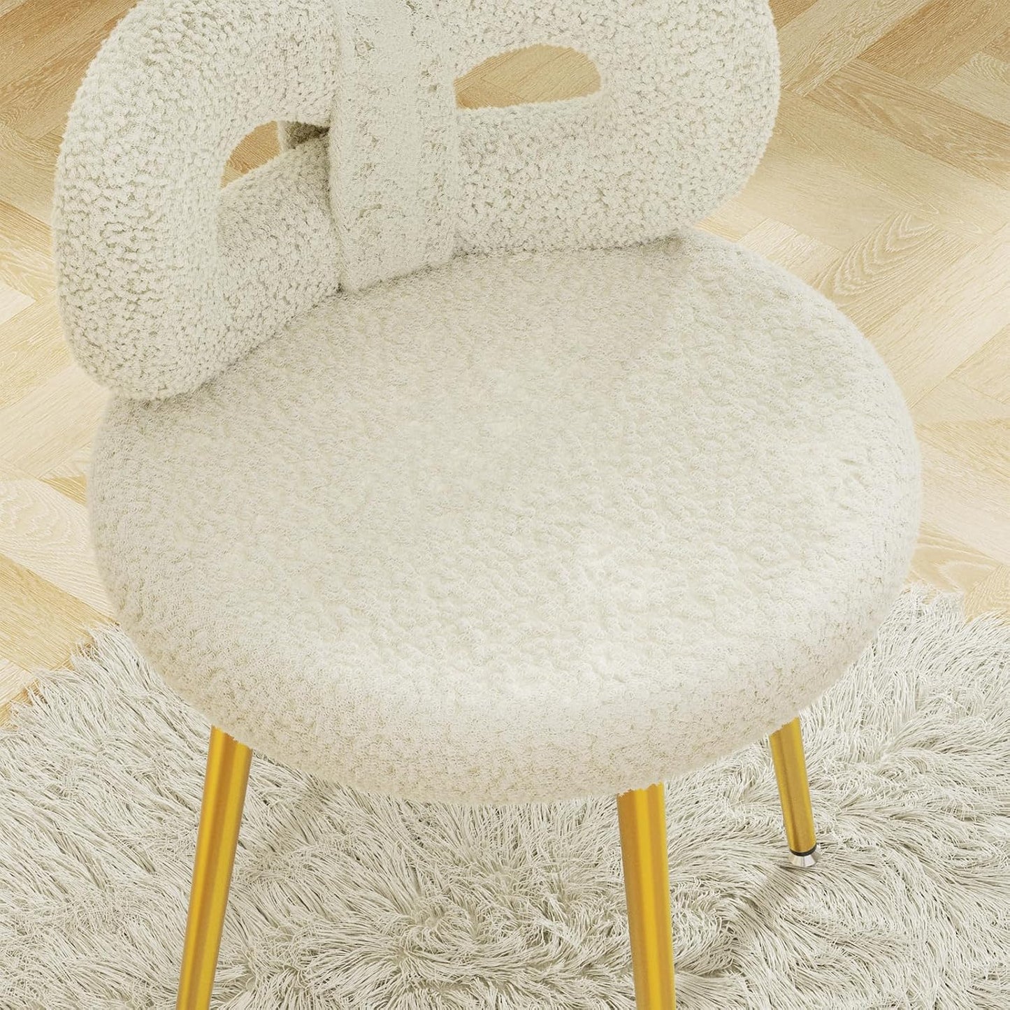 Pink Bow Vanity Chair Swivel Upholstered Makeup Chair with Metal Legs