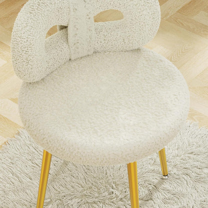 Pink Bow Vanity Chair Swivel Upholstered Makeup Chair with Metal Legs