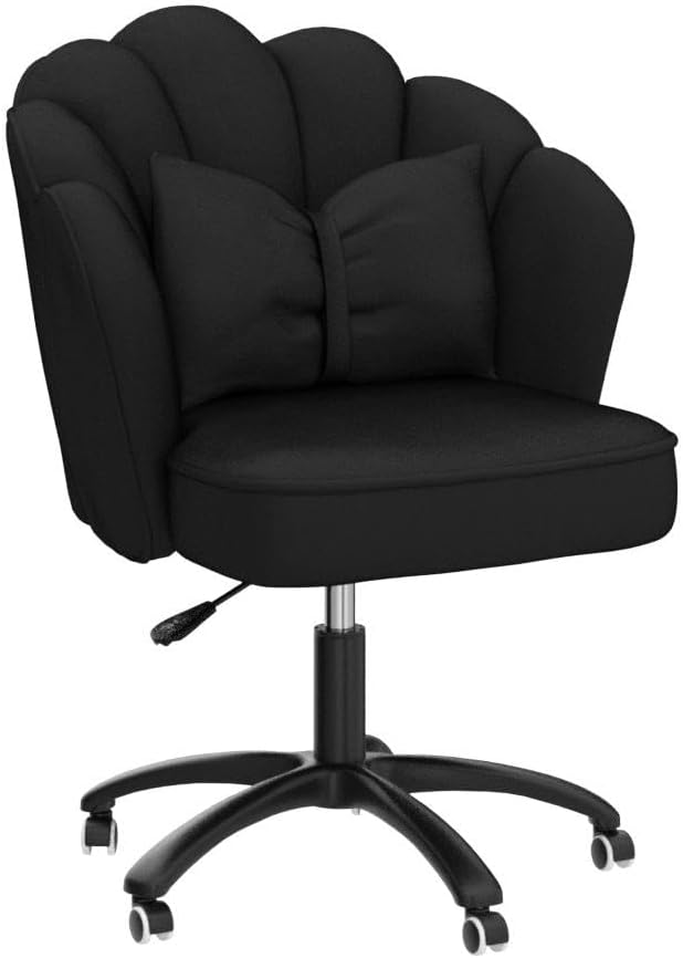 Purple Velvet Petal Vanity Chair Swivel Rolling Desk Chair with Bow Cushion