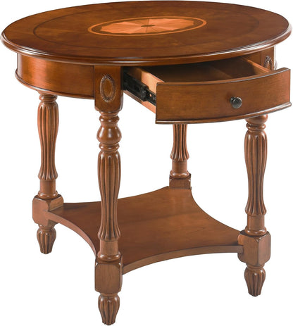 Solid Wood Oval End Table Cherry Walnut with Drawer and Storage Shelf