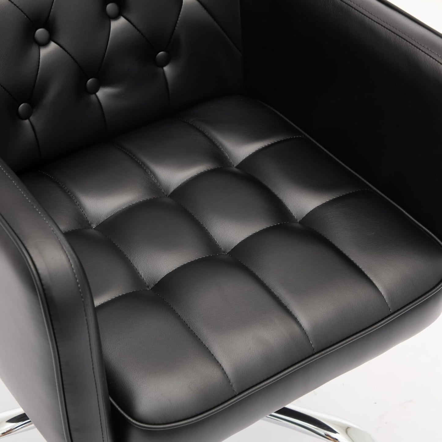 Khaki Leather Office Chair Tufted Adjustable Swivel Desk Chair with Arms