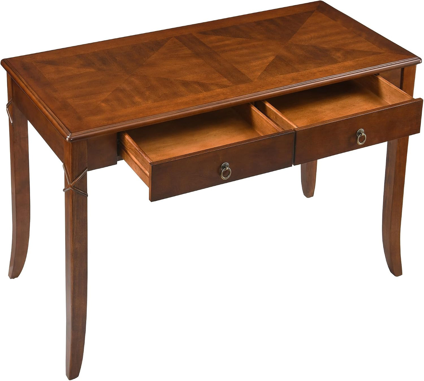 Vintage Solid Wood Writing Desk with 2 Drawers Cherry Brown Secretary Table