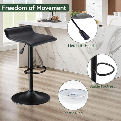 Black Adjustable Bar Stools Set of 2 Modern Swivel Backless Counter Chairs