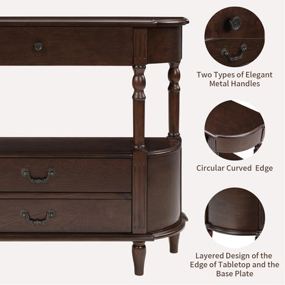 Solid Wood Console Table with Drawers Cherry Half Moon Entryway Table