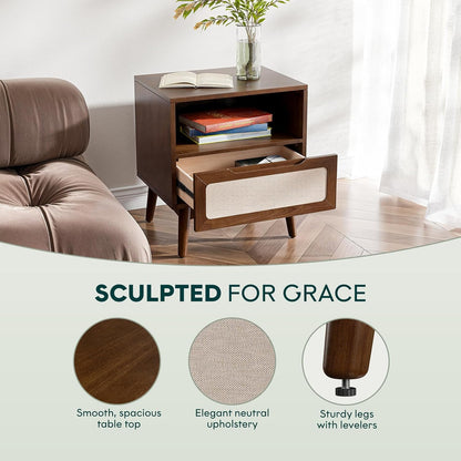 Solid Wood Chestnut Nightstand with Drawer & Open Shelf