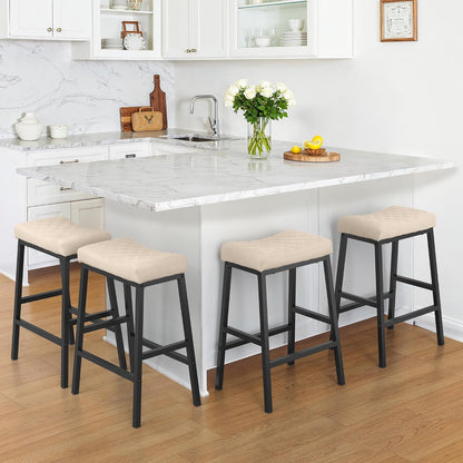 24 Inch Counter Height Bar Stools Set of 3 Brown Saddle Seats Black Metal Frame