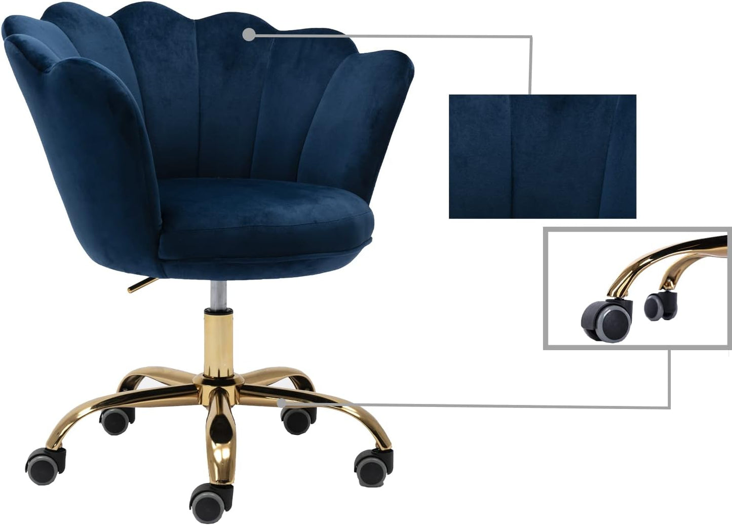 Blue Velvet Office Chair Adjustable Swivel Vanity Chair with Gold Base