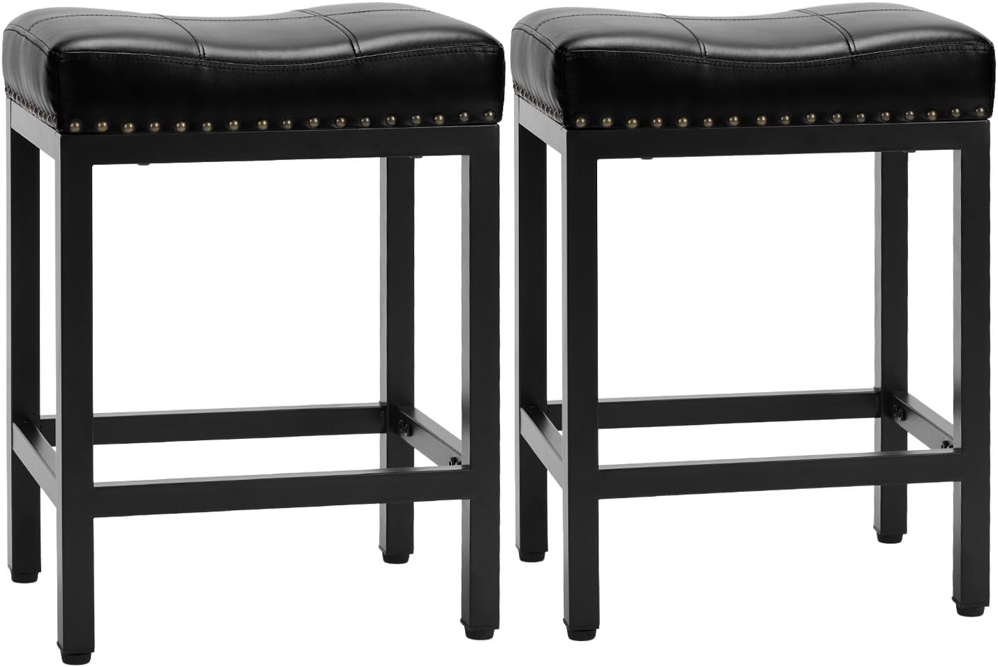 24 Inch Grey Counter Stools Set of 2 Upholstered Saddle Bar Chairs
