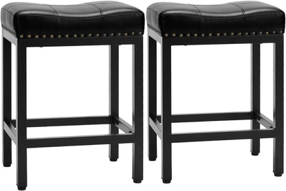 24 Inch Grey Counter Stools Set of 2 Upholstered Saddle Bar Chairs