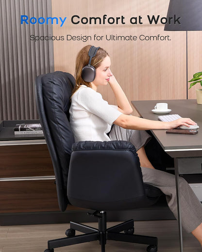 Beige Executive Office Chair Wide Seat Reclining High Back Rolling Desk Chair