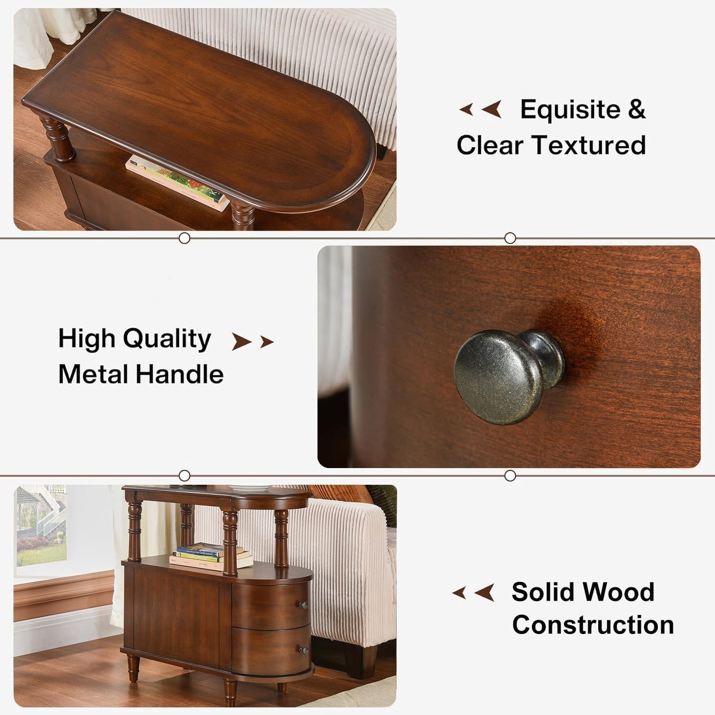 Solid Wood Slim End Table with 2 Drawers & Storage Shelf – Beewax Tone