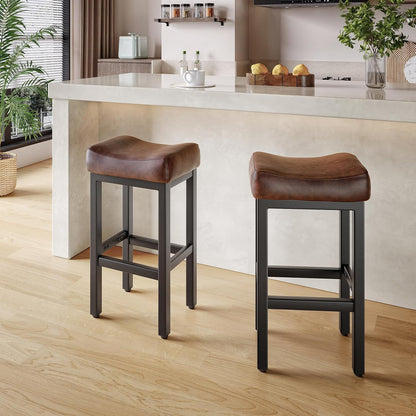 Black Bar Height Stools Set of 2 Upholstered Saddle Kitchen Seats