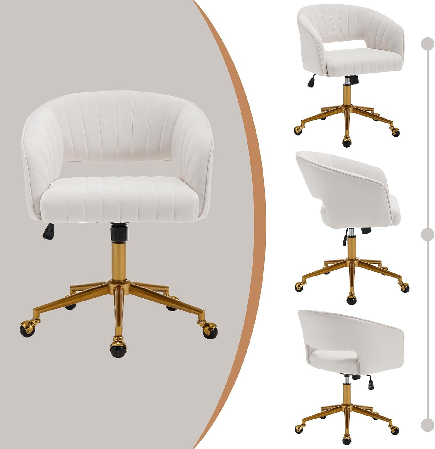 Red Velvet Swivel Desk Chair Adjustable Vanity Chair with Gold Base and Wheels