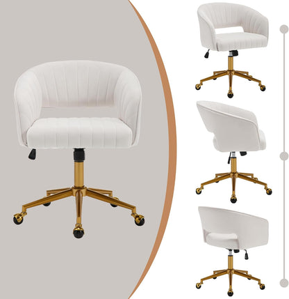Red Velvet Swivel Desk Chair Adjustable Vanity Chair with Gold Base and Wheels