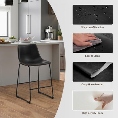 Brown Counter Height Bar Stools Set of 2 Upholstered Kitchen Chairs