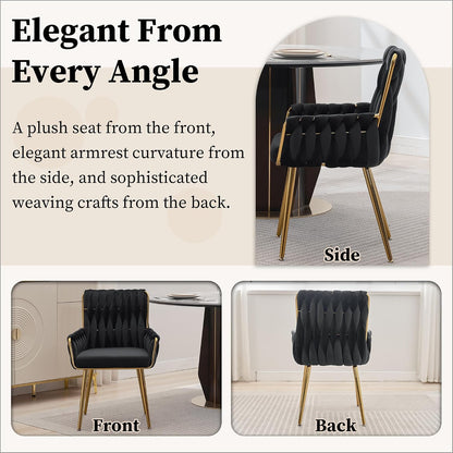Beige Velvet Accent Chair Hand Woven Upholstered Armchair with Gold Metal Legs