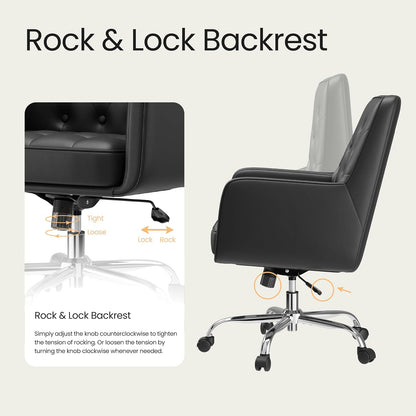 Khaki Leather Office Chair Tufted Adjustable Swivel Desk Chair with Arms