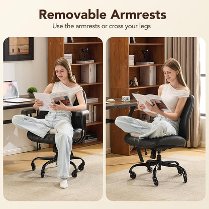 Brown Leather Office Chair Ergonomic Swivel Desk Chair with Lumbar Support and Wheels