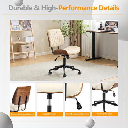 Walnut Office Chair Black PU Leather Adjustable Swivel Rolling Desk Chair