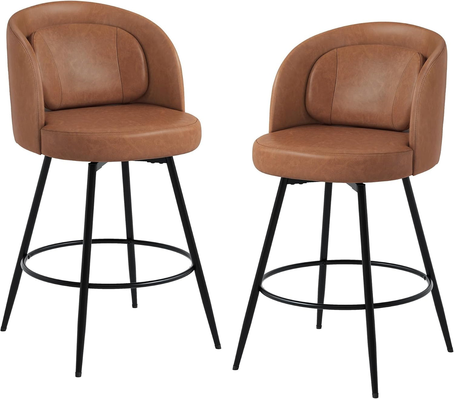 26 Inch Swivel Counter Height Bar Stools Linen Upholstered Black Metal Set of 2